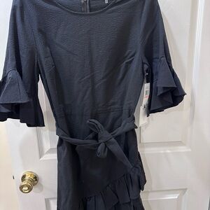STATE Blue Ruffled Tie Front Dress with Bell Sleeves